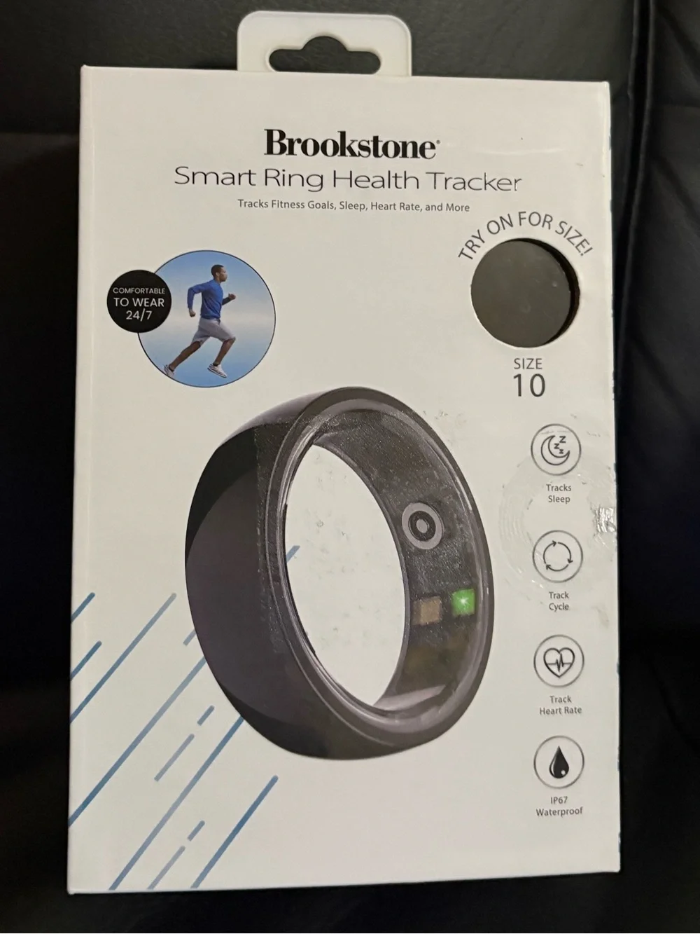 Brookstone Smart Ring Health Tracker - Black size 10